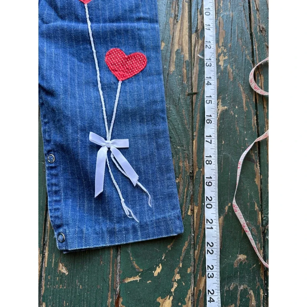 Vintage Nannekins by Nannette Girls White Shirt Blue Overalls Heart Set Large